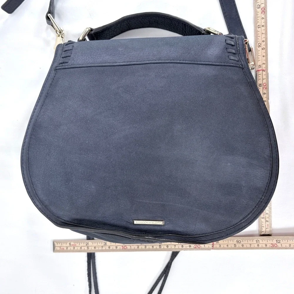 Rebecca Minkoff Vanity Saddle Bag Navy Blue Suede Whipstitch Crossbody Boho